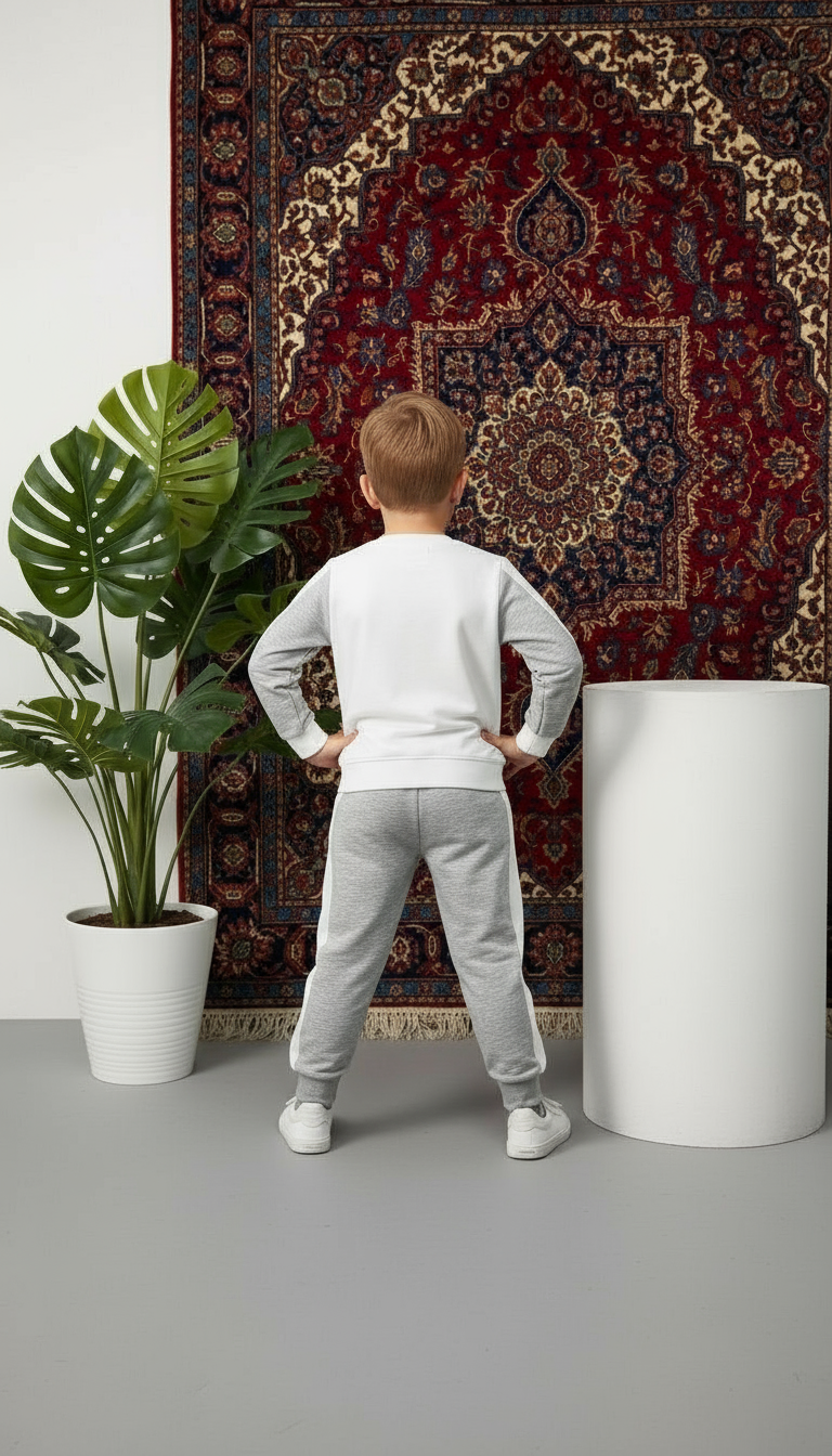 Sport Baskılı Erkek Çocuk Gri Beyaz Alt Üst Takım