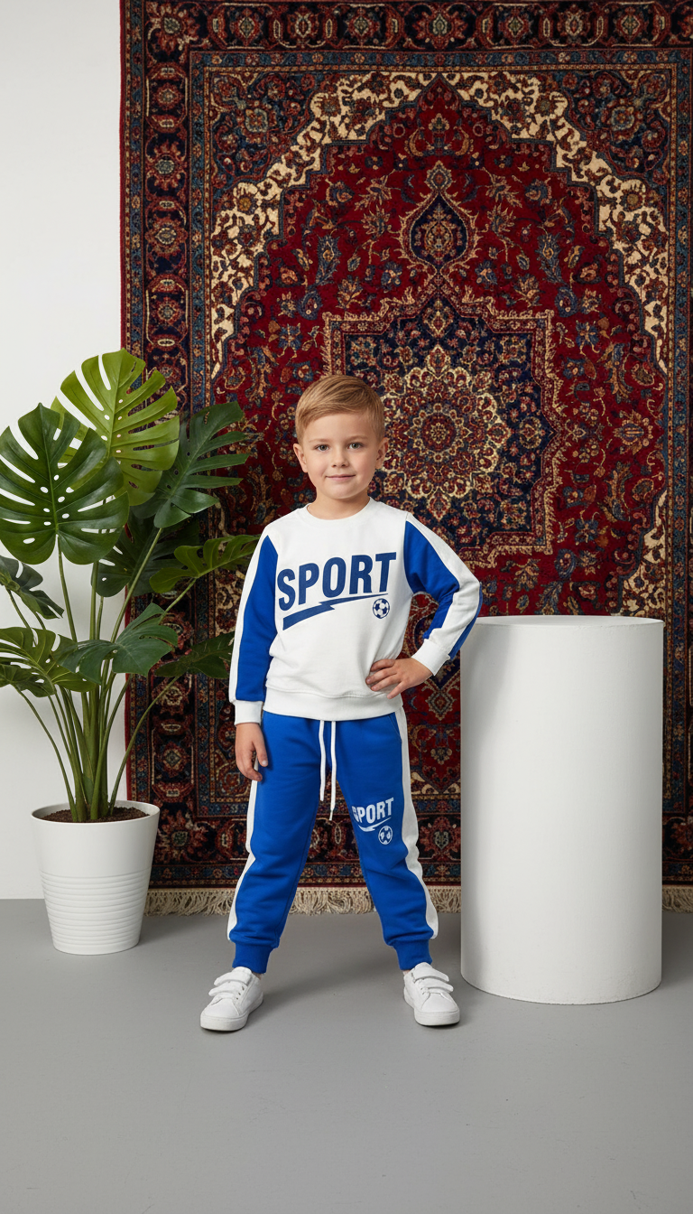 Sport Baskılı Erkek Çocuk Mavi Beyaz Alt Üst Takım