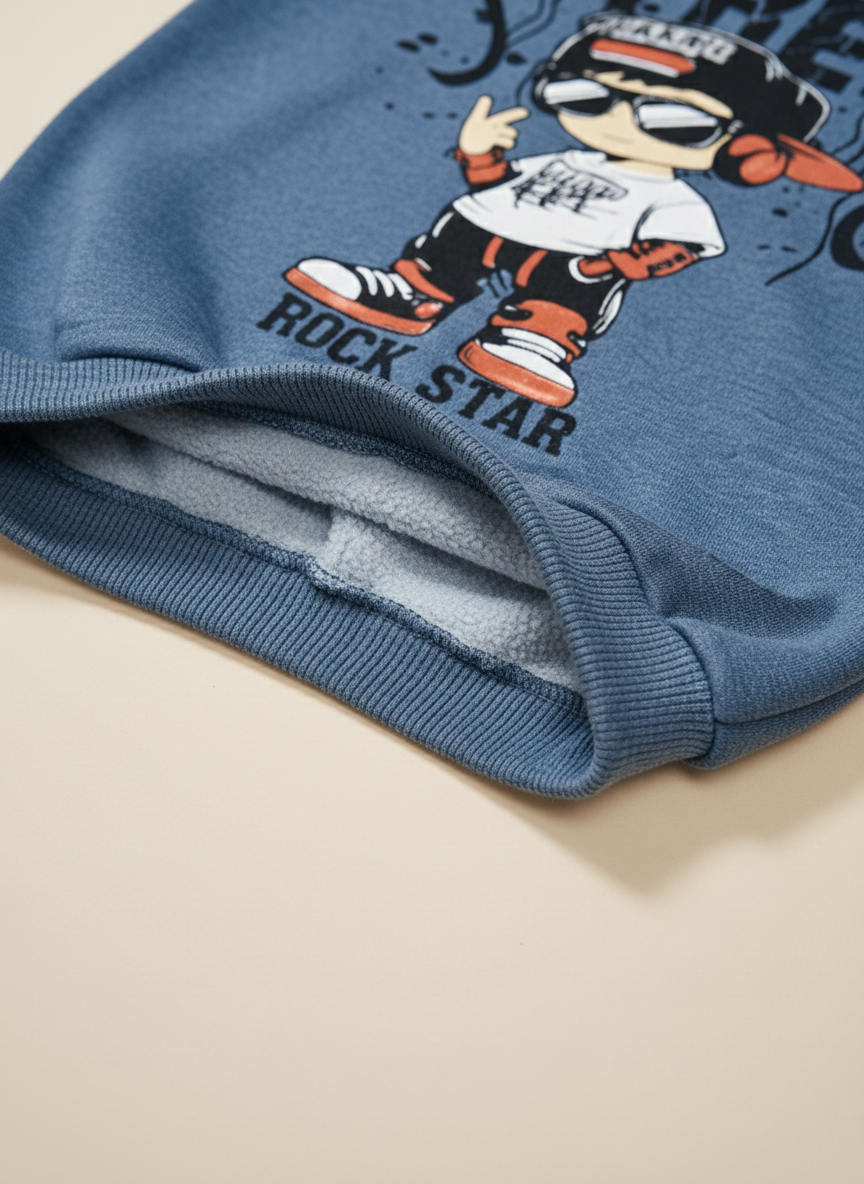 İndigo Mavi Street Baskılı İçi Polarlı Erkek Çocuk Eşofman Takımı (2-10 Yaş)