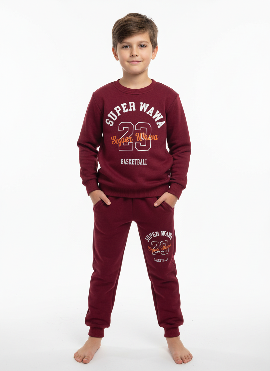 Erkek Çocuk Bordo Basketbol Temalı Eşofman Takımı (3-7 Yaş)