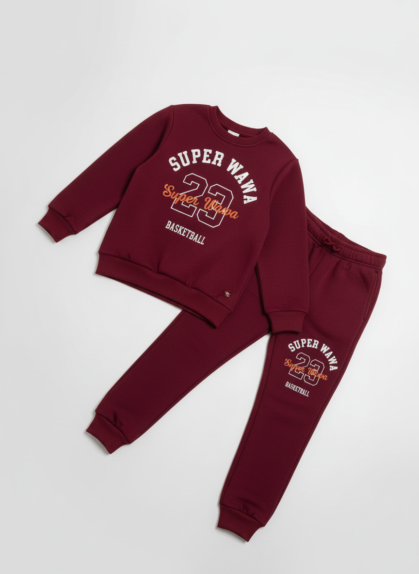 Erkek Çocuk Bordo Basketbol Temalı Eşofman Takımı (3-7 Yaş)
