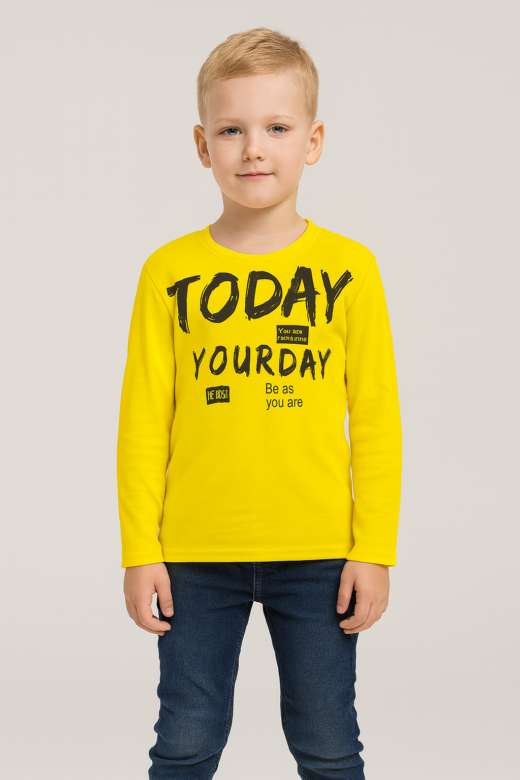 Today Baskılı Bisiklet Yaka Sarı Erkek Çocuk Sweat