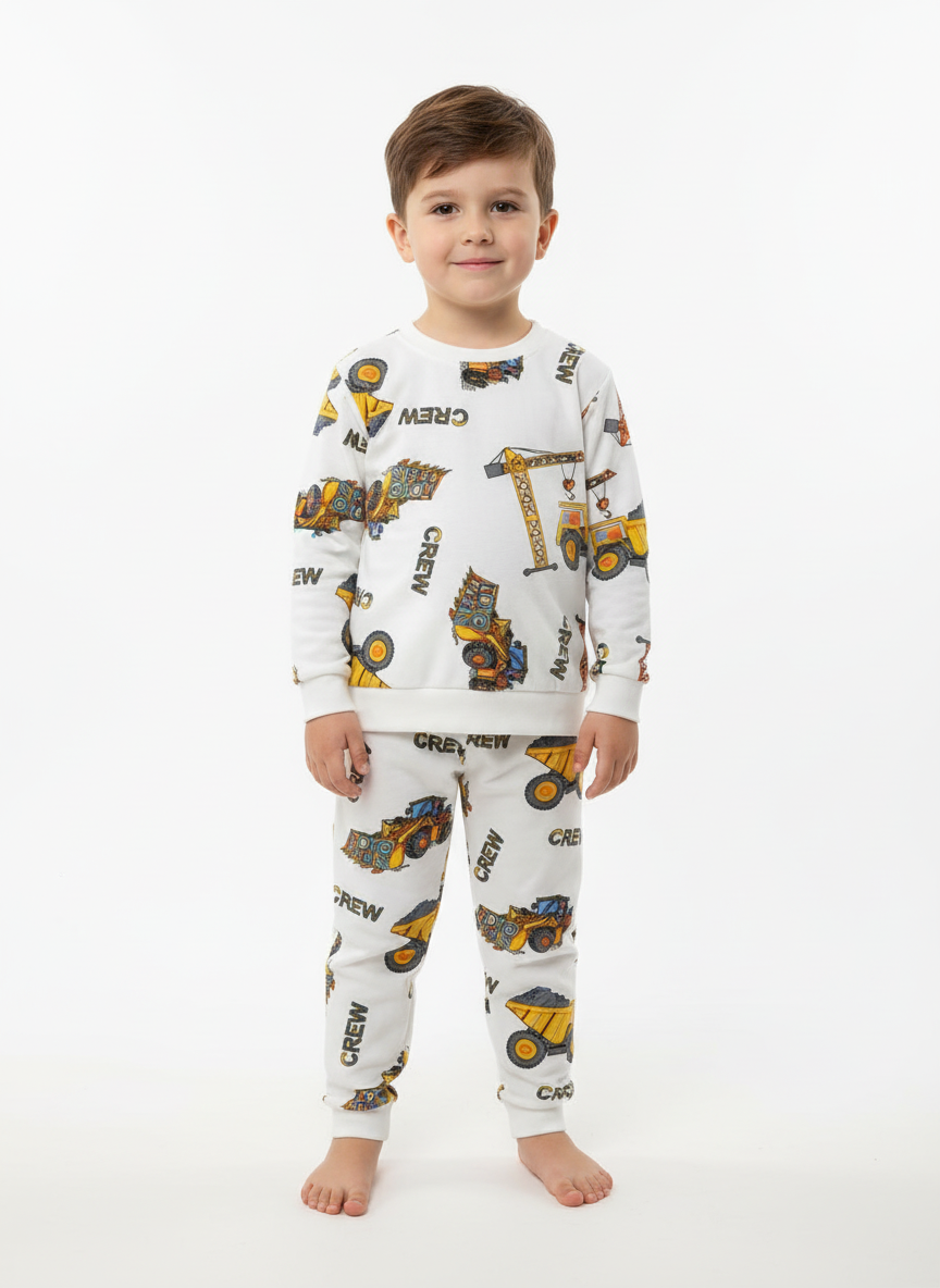 Erkek Çocuk İş Makinesi Desenli Pijama Takımı (3-7 Yaş)
